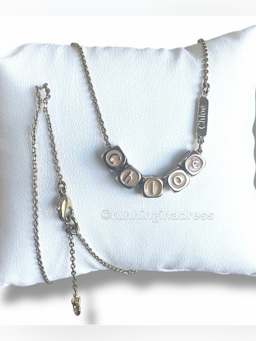 Authentic Chloé Vintage Alphabet Dice Cube Logo Necklace Two-Tone